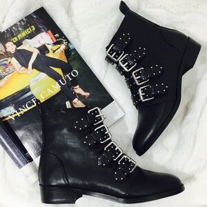 Vince Camuto Corvina Leather Studded Buckle Bootie
